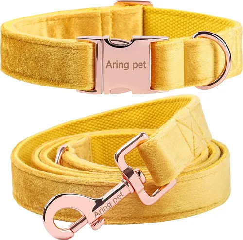 Vista 21 de ARING PET Collar y correa para perro, juego de collar y correa de terciopelo para perro, suave y cómodo, collares ajustables para perros