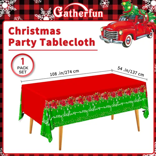Vista 3 de Suministros de fiesta de Navidad, platos de papel desechables, servilletas, vasos, cuchillos, cucharas, tenedores, mantel para decoraciones