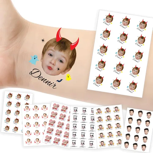 Vista 40 de Tatuajes temporales personalizados con foto y nombre, logotipo personalizado para adultos, niños, mujeres, hombres, regalo de boda, cumpleaños