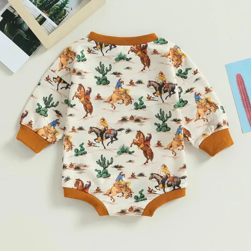 Vista 4 de MAINESAKA Traje de vaquero occidental para recién nacido, sudadera con estampado de vaca, de manga larga, traje de otoño