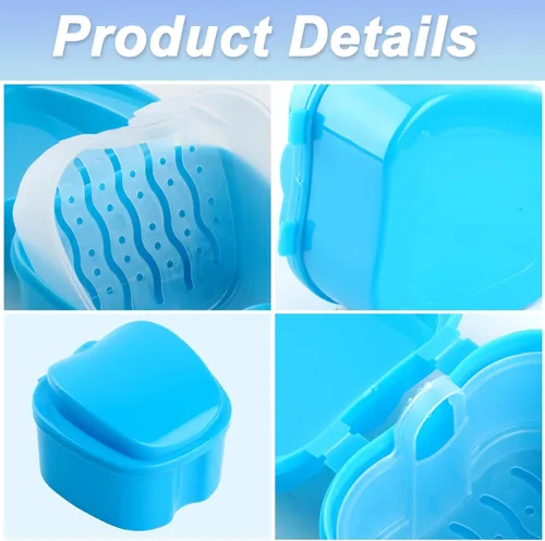 Vista 4 de Caja de 2 piezas de dentadura, caja de baño de dentadura, estuche de dentadura, caja de retención dental de ortodoncia, contenedor portátil de baño