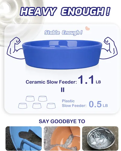 Vista 6 de TRUVIC Ceramic Slow Feeder Dog Bowl Small Breed Maze Cat Bowl (Blue)
