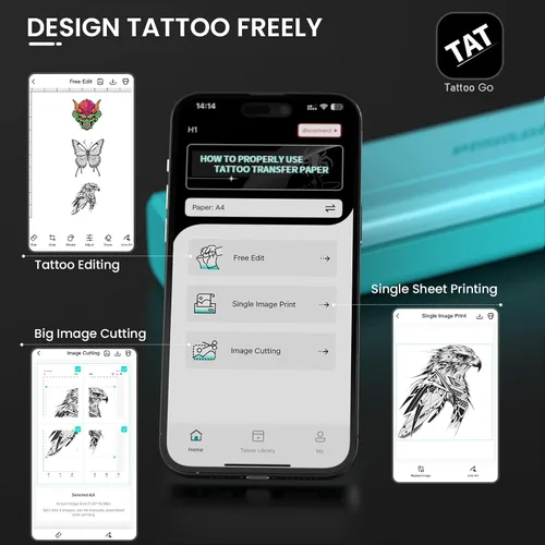 Vista 4 de Padieoe Impresora de plantillas de tatuaje, 2000mAh térmica inalámbrica Verde