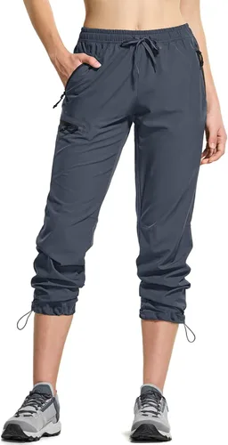 Vista 2 de CQR Pantalones de senderismo para mujer, pantalones cargo elásticos ligeros con bolsillos con cremallera, pantalones deportivos resistentes al agua