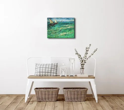 Vista 4 de Wieco Art Impresiones en lienzo de barcos de vela, arte de pared de Van Gogh, famosas pinturas al óleo, reproducción de olas de mar, fotos