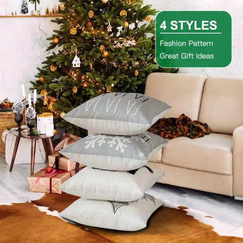 Vista 5 de OTOSTAR Juego de 4 fundas de almohada de Navidad de 45.7 x 45.7 cm, decoración navideña de granja, fundas de almohada de Navidad Joy Xmas Tree Let