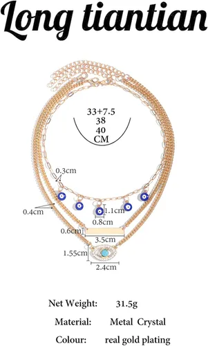 Vista 7 de Long tiantian Collares de mal de ojo para mujer, collar con dije de mal de ojo en capas de oro para niñas, bohemio, playa, media luna, malvado