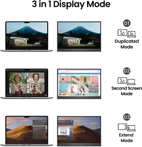 Vista 6 de Yxk Monitor Portátil de 14 Pulgadas 2.2K QHD USB C HDMI Ultra-Delgado IPS Pantalla de Viaje y Altavoces, HDR Plug&Play, Monitor Externo para Laptop