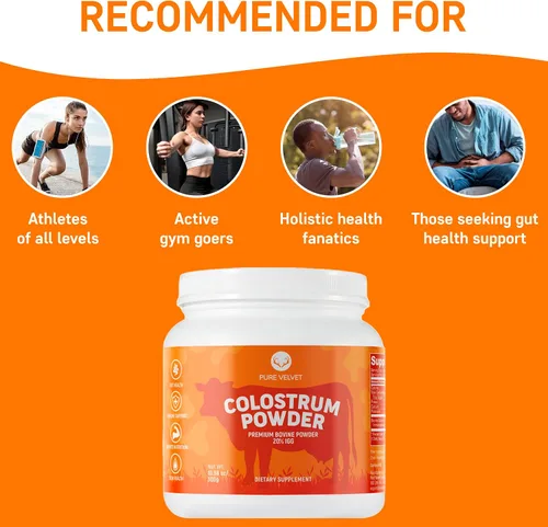 Vista 8 de Pure Velvet Polvo de calostro para la salud intestinal, hinchazón, crecimiento del cabello, apoyo inmunológico, proteína de calostro de origen