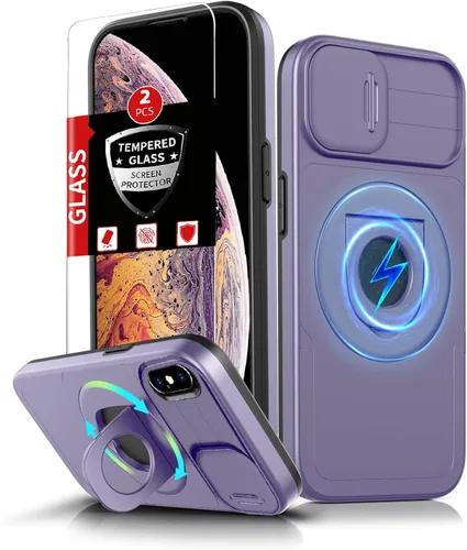 Vista 29 de Funda magnética para iPhone 11 Pro compatible con carga inalámbrica MagSafe, con 2 protectores de pantalla, anillo kickstand de 360° integrado +