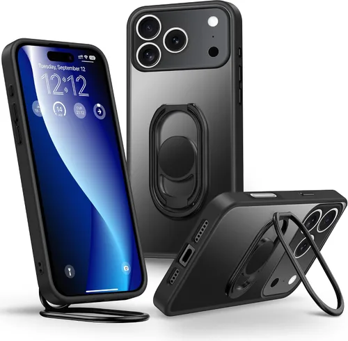 Vista 17 de Shields Up Funda para iPhone 16 Pro Max con Soporte, Funda Transparente para Teléfono con Soporte de Doble Anillo [Ajustable y Plegable] Cubierta