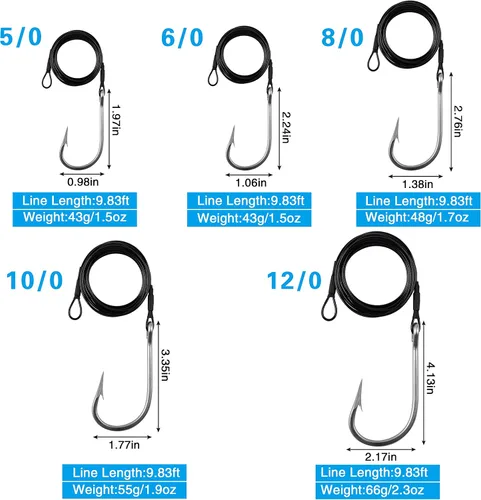 Vista 3 de Plataforma de tiburón de pesca, 2 unidades de aparejos de líder de pesca de surf con ganchos de atún y tiburón, cable de acero inoxidable, gancho