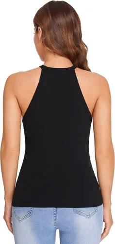 Vista 2 de Verdusa Top halter ajustado sin mangas de malla transparente de contraste para mujer