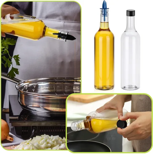 Vista 7 de Yinder 24 botellas de plástico de cuello largo con vertedor de 25 onzas, botellas vacías de licor de vino transparente para verter con 24 vertedores