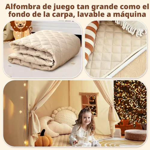 Vista 3 de Razee - Tienda de campaña para niños con alfombrilla acolchada, tienda de campaña para interiores para niños pequeños Large Kids Tent Indoor Beige
