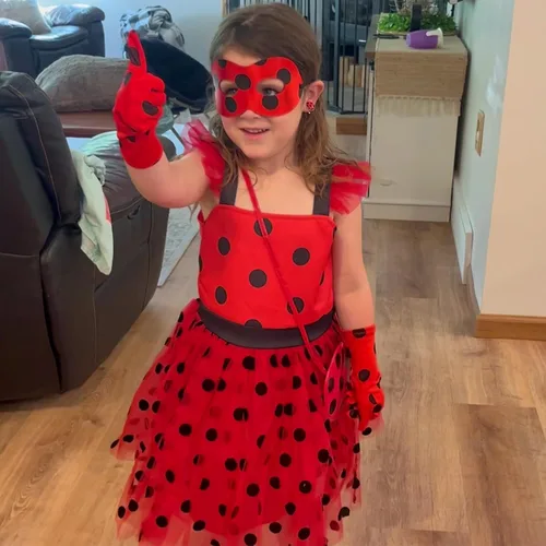 Vista 7 de Uplus ME Disfraz de mariquita para niñas, vestido de mariquita, disfraz de mariquita para niños, conjunto de disfraz de mariquita para Halloween