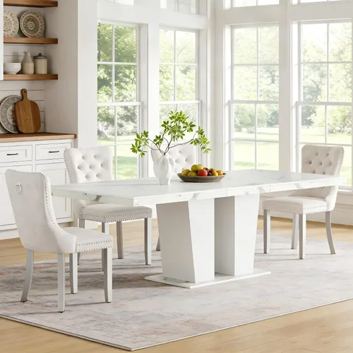 Vista 67 de Mesa de comedor extensible de 78.74 pulgadas para 6 8 y 10 pulgadas, moderna mesa de comedor extensible de granja con base de doble pedestal, mesa