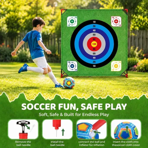 Vista 4 de Juego de astillado de golf, juego de batalla para niños y adultos, tapete gigante de 54 x 54 pulgadas con 16 bolas adhesivas, 8 bolsas de frijol, 6