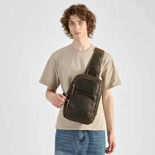 Vista 2 de Hespary Mochila vintage de cuero de grano completo para hombre, bolsa de viaje para hombresenderismo, Marrón, Bolso bandolera para iPad de 12.9