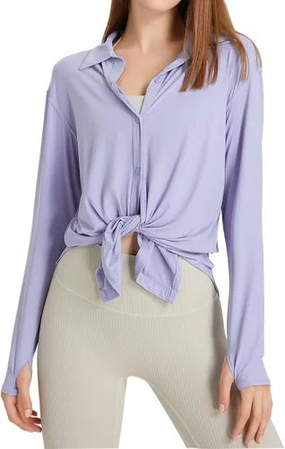 Vista 3 de Chaqueta atlética para mujer, ligera, con botones, con agujeros para el pulgar