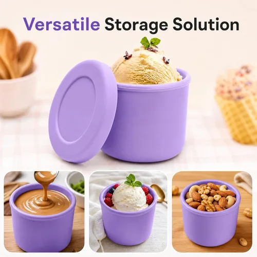 Vista 3 de 6 tazas de helado caseras de silicona, recipientes pequeños de 8 onzas con tapas, recipientes reutilizables para congelador, aptos para lavavajillas