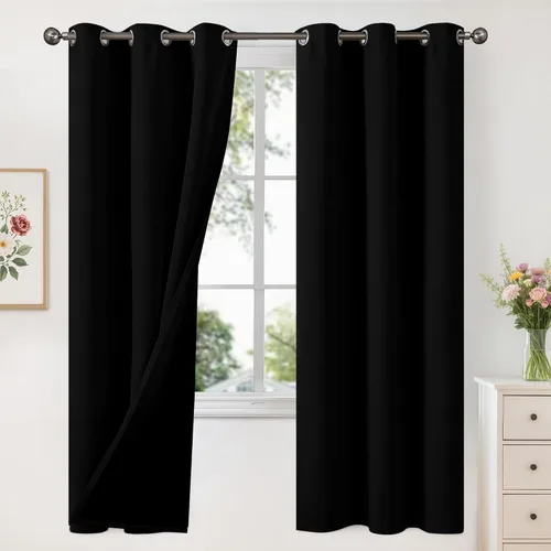 Vista 179 de YoungsTex - Cortinas 100% opacas para dormitorio, con aislamiento térmico y ojales, cortinas oscuras negras con capa pesada para ventana de sala