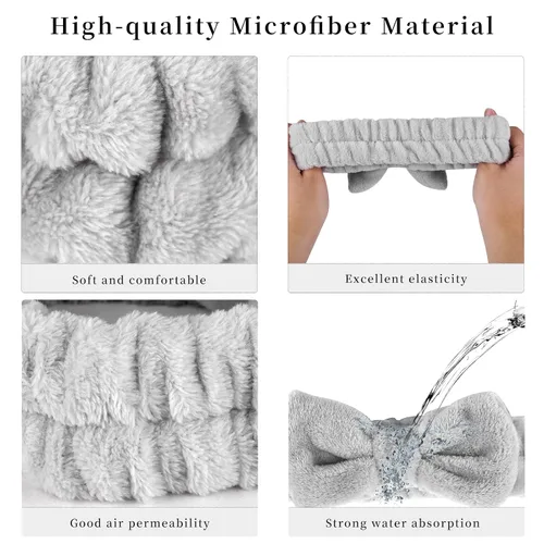 Vista 4 de SLNZAPTY Juego de 12 diademas y muñequeras para lavado facial para mujeres, envolturas de cabello de microfibra tipo spa para niñas, diademas y beige