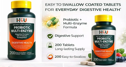 Vista 5 de H4U Fórmula probiótica de enzimas digestivas multienzimáticas con tabletas de Acidophilus para salud digestiva y apoyo intestinal, suplemento