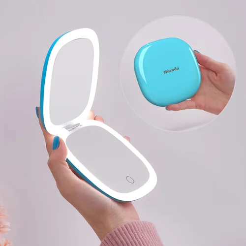 Vista 13 de Mocado Espejo de maquillaje compacto LED con aumento para viajes - 4 pulgadas 1X/10X de aumento, pequeño de bolsillo, doble cara, regulable, USB