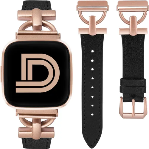 Vista 8 de Wearlizer Correa de cuero compatible con Fitbit Versa 2 correas para mujer, elegante correa de cuero delgada con hebilla de metal en forma de D