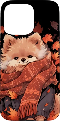 Vista 31 de Pomeranian Pom Autumn Fall Leaves Dog Thanksgiving Case for iPhone 17