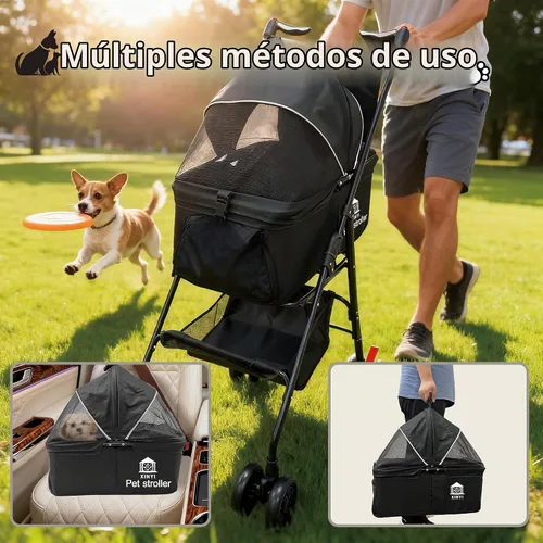 Vista 5 de Cochecito para mascotas extra grande, carrito para mascotas para correr y viajar con cubierta climática, cochecito para gatos y perros para mascotas