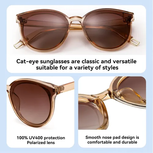 Vista 4 de Lentes de sol polarizados de gran tamaño para mujeres y hombres, lentes de sol de ojo de gato, lentes de sol retro con montura grande, color negro