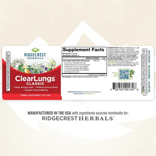 Vista 8 de Ridgecrest Herbal Clearlungs Classic Red Label - 60 cápsulas (paquete de 3)
