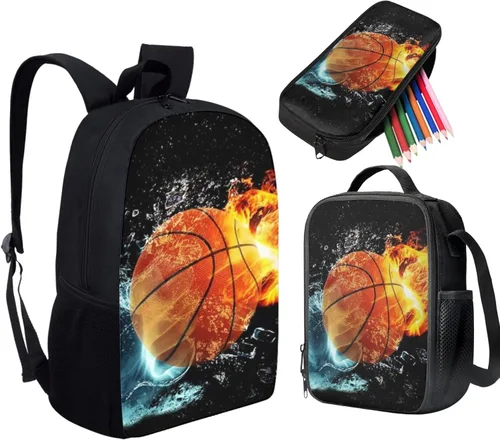 Vista 2 de HUGS IDEA Juego de 3 bolsas escolares con aislamiento térmico para el almuerzo, estuche para lápices
