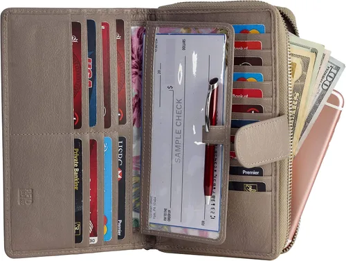 Vista 25 de Cartera grande de piel para mujer con bloqueo de identificación por radiofrecuencia