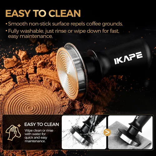 Vista 7 de IKAPE Manipulador de espresso de 39.25 mm, manipulador de café barista premium negro con resorte calibrado, manipulador de acero inoxidable 100%