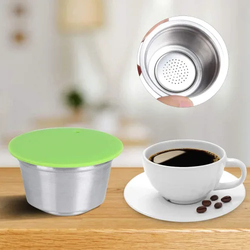 Vista 4 de Cápsula de café, cápsula de café reutilizable de acero inoxidable, cápsulas de filtro de café, accesorios para cafetera (verde)