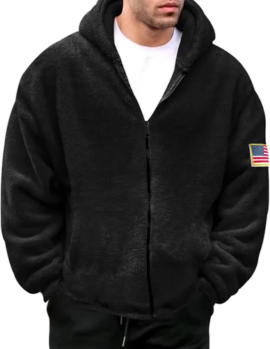 Vista 7 de Mens Zipper Hoodies Cotton Print Button Thick Hooded Winter Novelty Sweatshirt Loose Gym Pullover