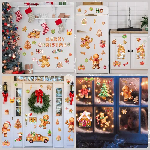 Vista 4 de Calcomanías de pared de pan de jengibre de Navidad, 12 hojas, calcomanías de pared de Navidad, decoración de pan de jengibre, calcomanías de vinilo