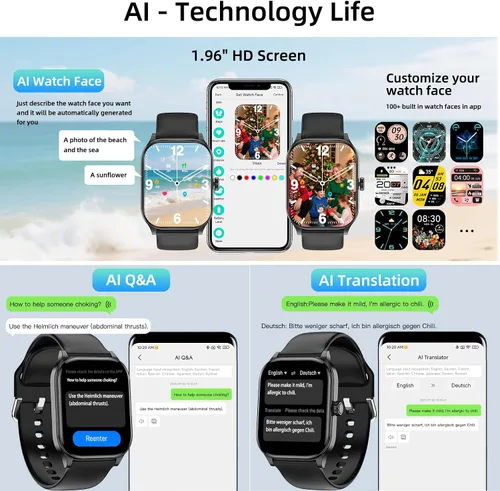 Vista 6 de Smart Watch, GPS & Free Maps, 1.96" HD Screen, AI, Bluetooth Call & Text