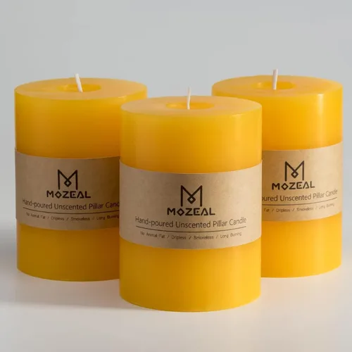 Vista 97 de MOZEAL Juego de 3 velas sin perfume vertidas a mano de 3 x 6 pulgadas, velas tipo pilar sin goteo, combustión de larga duración, aproximadamente 120