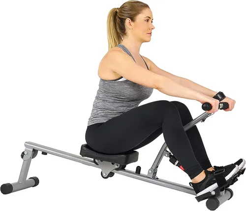 Vista 4 de Sunny Health & Fitness Máquina de remo compacta ajustable con 12 niveles de resistencia para entrenamientos corporales completos y aplicación