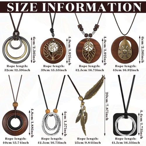 Vista 3 de 8 collares largos bohemios para mujer, collares de madera vintage, hechos a mano, hippie, de piel sintética, suéter, joyería