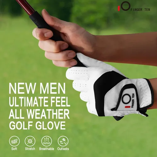 Vista 7 de FINGER TEN Golf Gloves Men Left Right Hand 5 Pack Blanco (guantes para hombre)