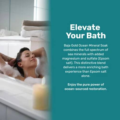 Vista 4 de Baja Gold Ocean Mineral Soak – Remojo de baño de magnesio natural y oligoelementos Remojo relajante y limpio de ingredientes para baño, músculos