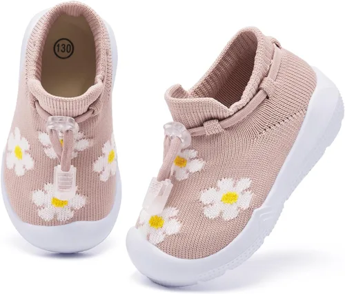 Vista 2 de MORENDL Zapatos de calcetín para caminar para bebé, 2 pies pequeños, pantuflas para niños pequeños, niñas y niños, suela suave, antideslizante