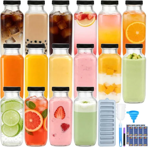 Vista 8 de Paquete de 16 botellas de jugo de vidrio de 8 onzas con tapas