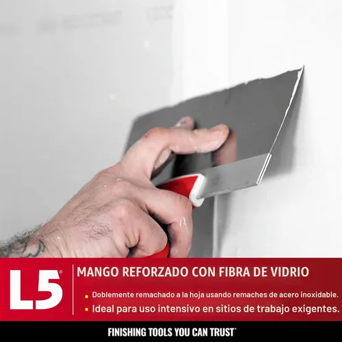 Vista 4 de Espátula de acero inoxidable de 8" con mango de agarre suave - LEVEL5 Grado profesional Extremo martillo de metal 5-134