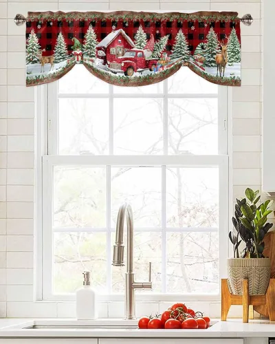 Vista 4 de Cenefas de Navidad de invierno para ventanas, cortinas de cocina con bolsillo para barra, cortinas con aislamiento térmico para ventana de baño
